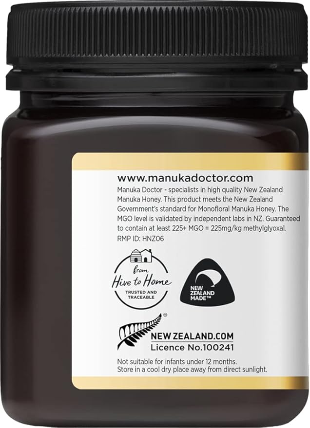 MANUKA DOCTOR - MGO 225+ Manuka Honey Monofloral, 100% Pure New Zealand Honey. Certified. Guaranteed. RAW. Non-GMO (8.75 oz)