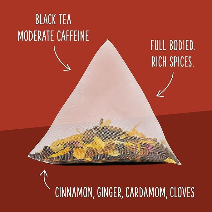 Two Leaves and a Bud Organic Mountain High Chai Tea Bags, Whole Leaf Black Tea and Spices in Compostable Sachets, Add Milk and Sweetener or Drink Plain, 15 Count (Pack of 6)