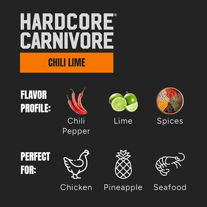 Hardcore Carnivore Chili Lime - Zesty Seasoning Blend (12 oz Shaker) Texas-Made Bold, Tangy Flavor for Chicken, Seafood, Veggies, Rims and More