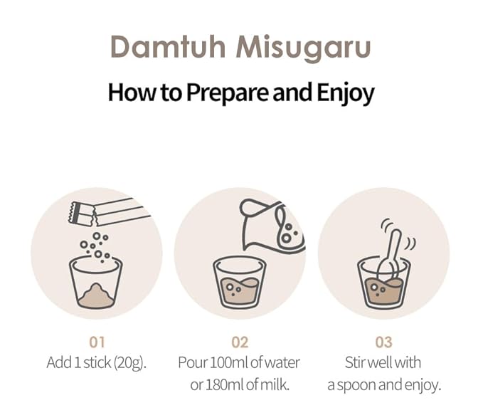 Damtuh Misugaru – Korean Black Mixed Grain Powder Drink, Traditional Multigrain Meal Replacement Shake with Black Rice, Black Beans & Sesame, 20g x 40 Sticks