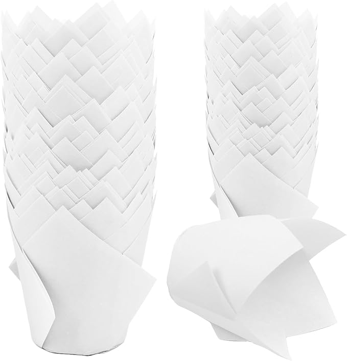 150 Pieces Tulip Cupcake Muffin Liners Paper Baking Cups Greaseproof Cupcake Wrappers for Birthday Wedding Party Baby Showers Catering Restaurants(White)