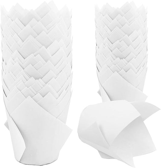 150 Pieces Tulip Cupcake Muffin Liners Paper Baking Cups Greaseproof Cupcake Wrappers for Birthday Wedding Party Baby Showers Catering Restaurants(White)