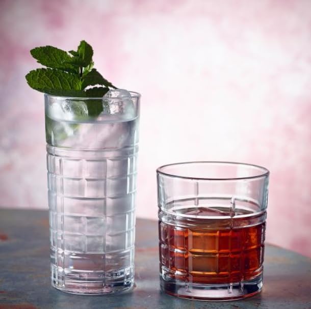 LAV Old Fashioned Whiskey Glass Set with Linear Nuances | Set of 4 x 11 oz | Brit Glasses, Bourbon, Scotch, Cocktails, Liquor | Crystal Whiskey, Bistro, Short Drink, Rock Glass, Bar | Dishwasher Safe