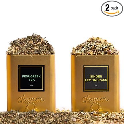 CHAYAM Fenugreek (100g) & Ginger Lemongrass (50g) Tea Tin Set | Wellness Combo in Tin | Herbal Loose Leaf Tea Canister - Combo Set