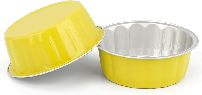 Beasea Aluminum Cups for Baking, 8oz 50 Pack Disposable Ramekins with Lids, Lemon Yellow Aluminum Foil Cups Creme Brulee Muffin Cupcake Baking Cup Mini Pudding Cups for Party Wedding Birthday