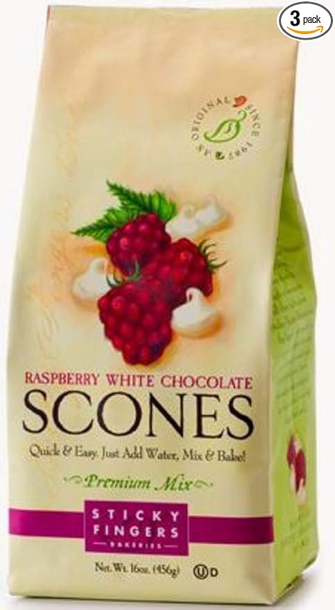 Sticky Fingers Raspberry White Chocolate Scone Mix, 15-Ounces (Pack of 3)