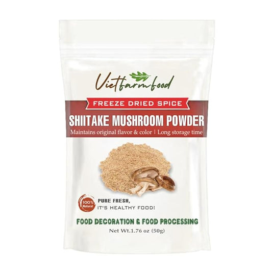 SHIITAKE MUSHROOM POWDER 1.76 Oz (50g) VIETFARMFOOD: Pure, natural freeze-dried spice made from real vegetables, fruits - perfect for enhancing every meal, from cooking, baking, salads, soups, sauces