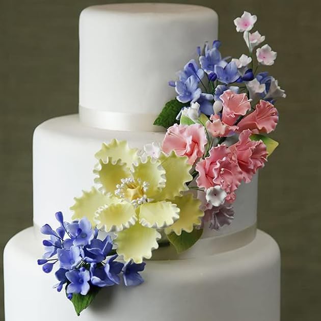 Sugar Blossom Cake Spray – Gumpaste Flowers for Cake Decorating – Pink Cherry Blossoms with Green Leaves – 1 Count by Chef Alan Tetreault