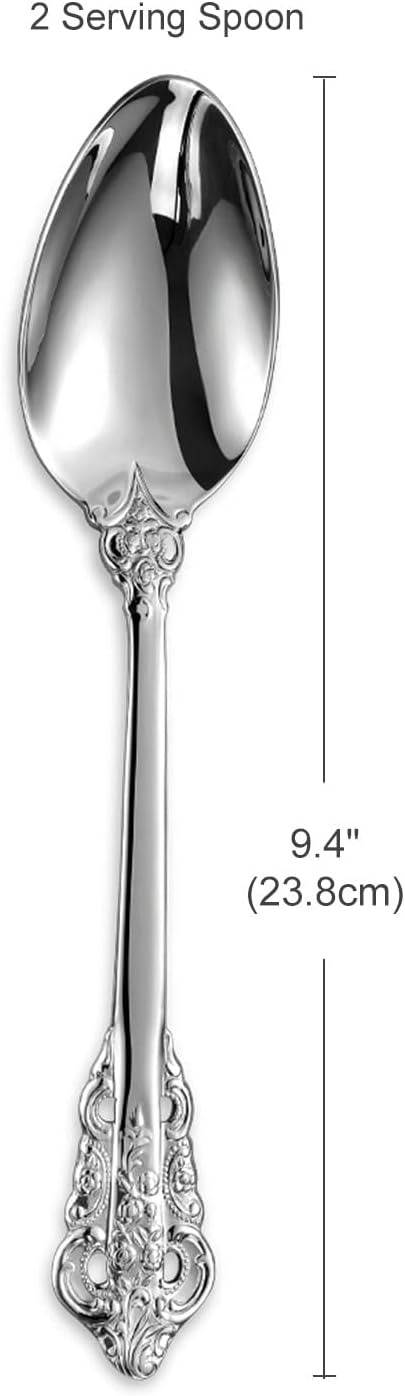 KEAWELL 2-Piece Gorgeous Large Serving Spoon, 18/10 Stainless Steel, Fine Large Serving Spoon, Sturdy Tablespoon, Dishwasher Safe, 9.4" (Silver)
