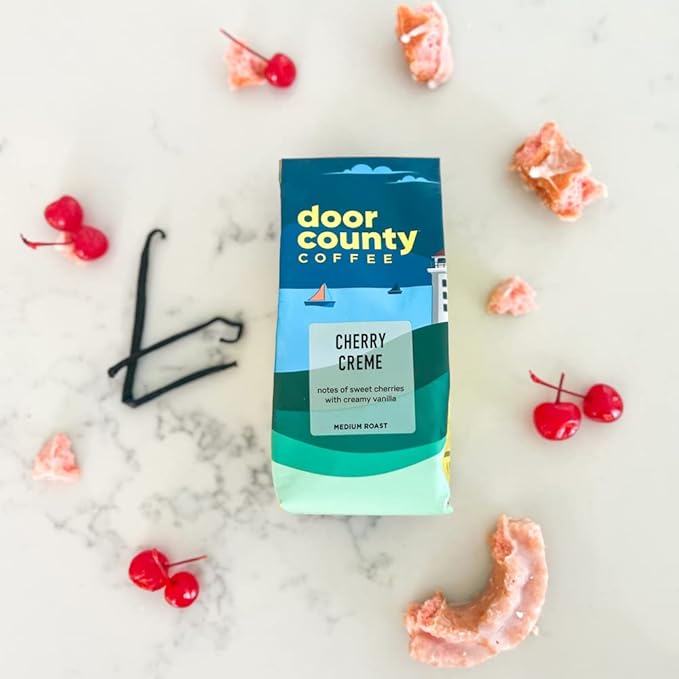 Door County Coffee Cherry Creme DECAF Flavored Coffee - 10oz Bag - Ground Medium Roast - 100% Arabica