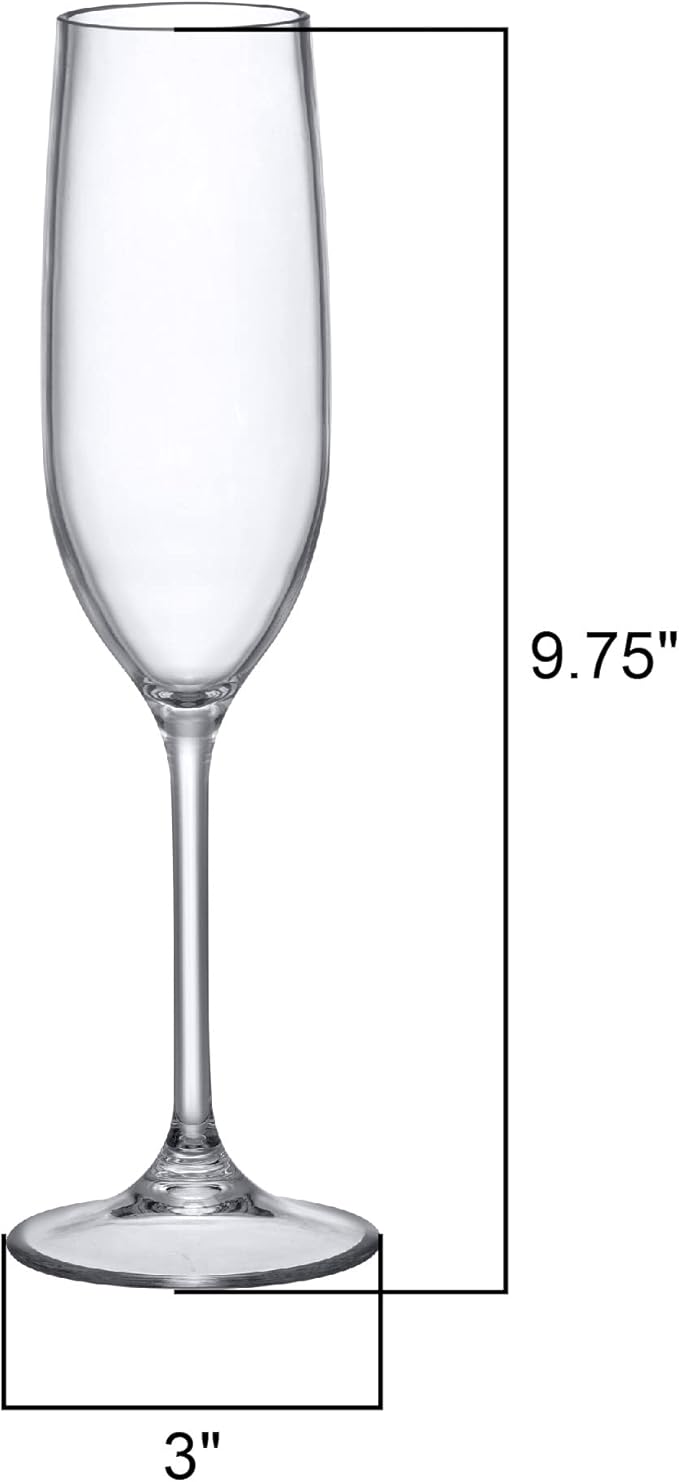Amazing Abby - Crystal - 8-Ounce Unbreakable Tritan Champagne Flutes (Set of 6), Plastic Wine Glasses, Reusable, BPA-Free, Dishwasher-Safe, Perfect for Poolside, Outdoors, Camping, and More