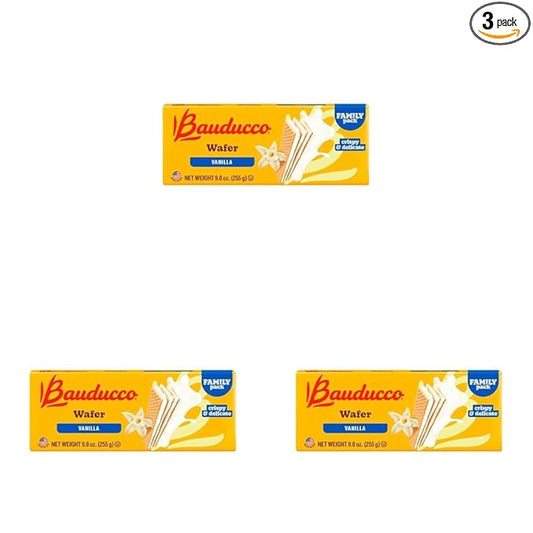 Bauducco Vanilla Wafers - Crispy Wafer Cookies With 3 Delicious, Indulgent, Decadent Layers of Vanilla Flavored Cream - Delicious Sweet Snack or Dessert - 9.0 oz (Pack of 3)