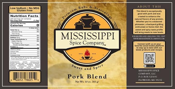 Mississippi Spice Company Premium Rubs and Seasonings, Pork, Sweet and Spicy, 10 oz