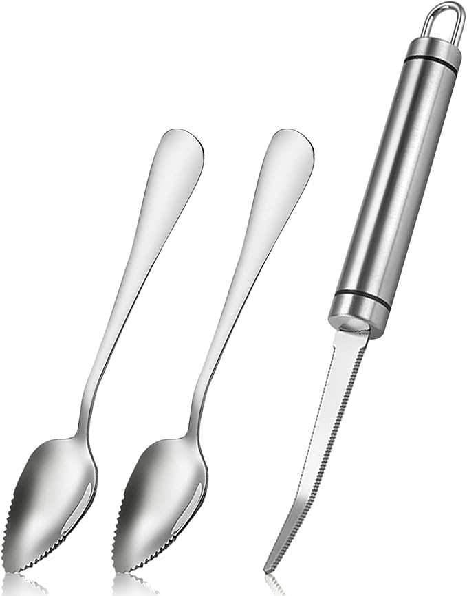 Grapefruit Spoon Knife Serrated Edge Stainless Steel Fruit Knife Grapefruit Utensils Tool Dessert Spoons for Citrus Lemon Kiwi Melon Pitaya Apple Fruit Puree