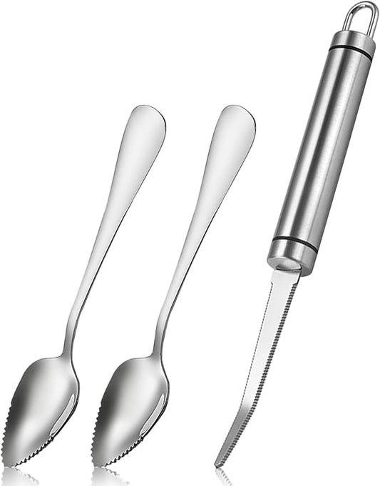 Grapefruit Spoon Knife Serrated Edge Stainless Steel Fruit Knife Grapefruit Utensils Tool Dessert Spoons for Citrus Lemon Kiwi Melon Pitaya Apple Fruit Puree