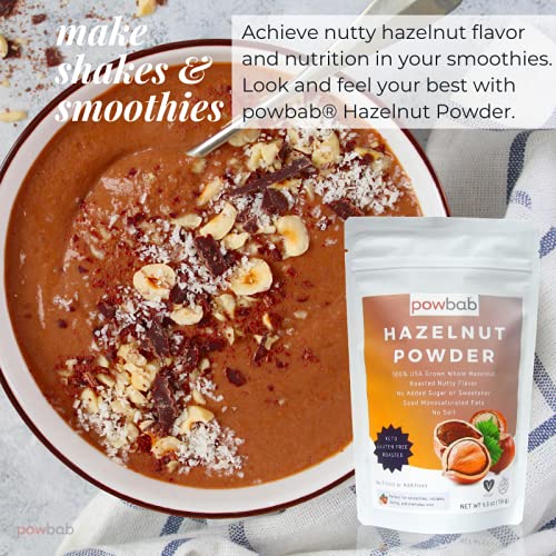 powbab Hazelnut Powder - 100% USA Grown Roasted Hazelnut Meal Flour. Roasted Nutty Flavor, Not Raw. Whole Food: Finely Ground Hazelnut Flour for Baking. No Added Sugar or Fillers. Gluten Free (5.5 Oz)