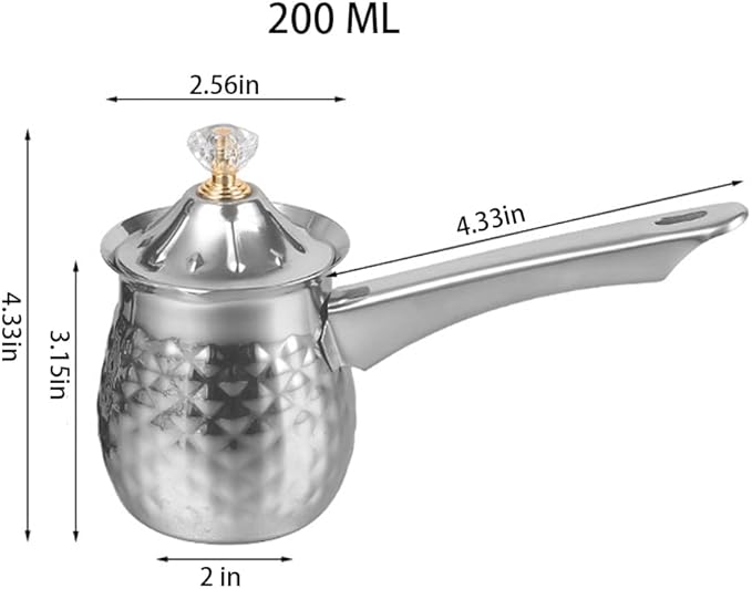 Stainless Steel Turkish Coffee Pot, Small Saucepan Pot, Butter Warmer, Milk Warmer with Spout for Chocolate Melting Coffee Tea Soup Warming, Silver, 200 Ml / 7 Oz