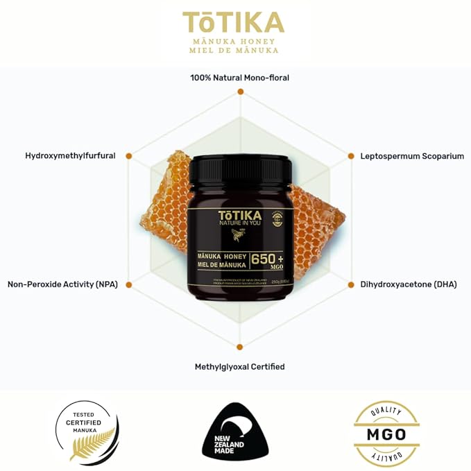 Tōtika Nature Mānuka Honey, 100% Pure Raw New Zealand Honey for Enhanced Well-Being and Digestive Health Benefits MGO 650+