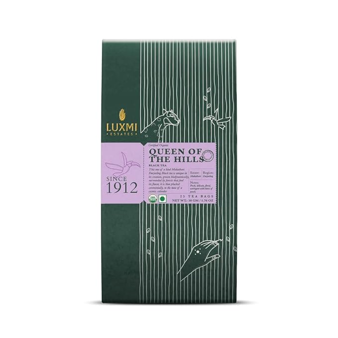 Luxmi Estates Queens Black Tea Blend 25 Tea Bags (50gm) Pack | Organic Black Tea | 50 Cups
