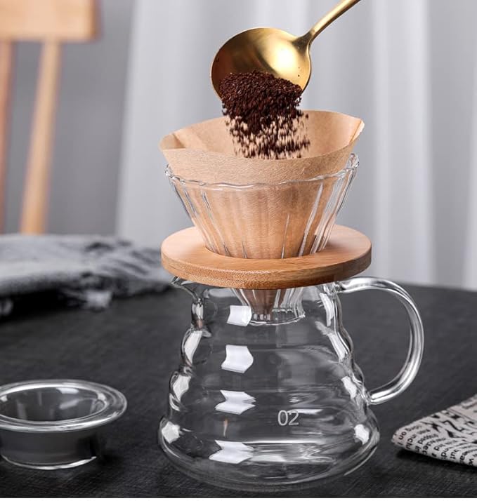 Pour Over Coffee Maker - 20 OZ /600ML Coffee Server with Glass Coffee Dripper, Stylish and Elegant 2 IN 1 Dripper Coffee Maker Kit Coffee Maker for Home or Office, 1-5 CUPS