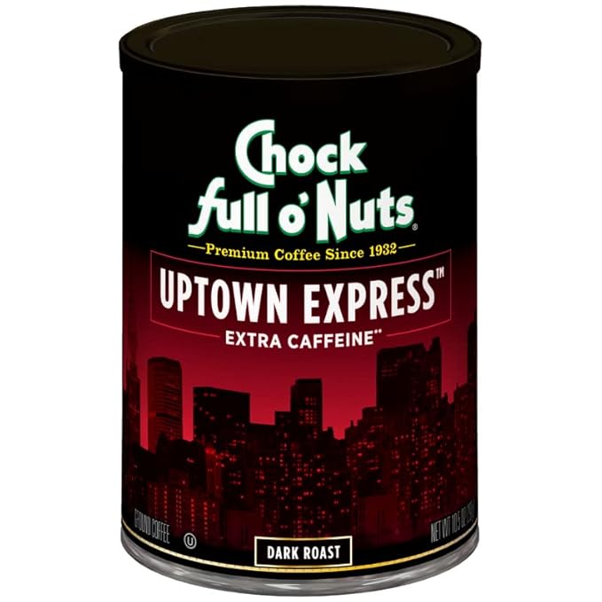 Chock full o??„uts Uptown Express Ground Coffee ??Premium Beans in Recyclable Steel Can ??Rich Flavor & Aroma, Dark Roast ??Perfect for Drip, Pour-Over, Percolator ??10.5 Oz Can