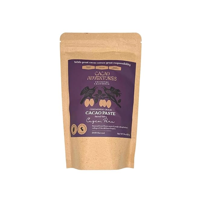 Cacao Adventures Ceremonial Cacao | Sacred Valley Peru 100% Pure Raw Cacao |Dairy Free & Vegan | Unsweetened | Ethically sourced and sustainably grown | Cacao Ceremony | Cusco Chuncho, 8 oz