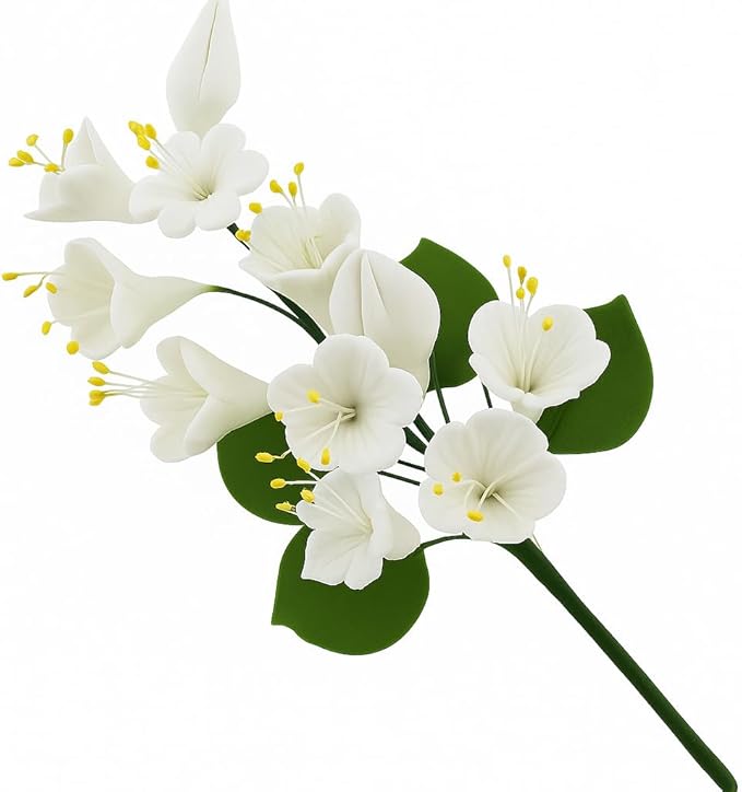 Cherry Blossom Sugar Flower Spray – Gumpaste Flowers for Cakes – Handmade Cake Decorations – Sakura Floral Topper – Sugar Flowers for Wedding & Birthday Cakes - White, 1 Count by Global Sugar Art
