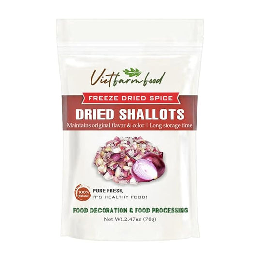 DRIED SHALLOTS (PURPLE ONION) 2.47 Oz (70g) VIETFARMFOOD: Pure, natural freeze-dried spice made from real vegetables - perfect for enhancing every meal, from cooking, baking, salads, soups, sauces
