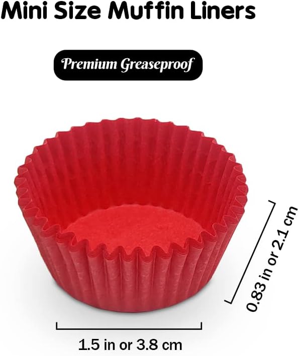 Red Mini Cupcake Liners Natural Greaseproof Paper Muffin Baking Cups, 500-Count