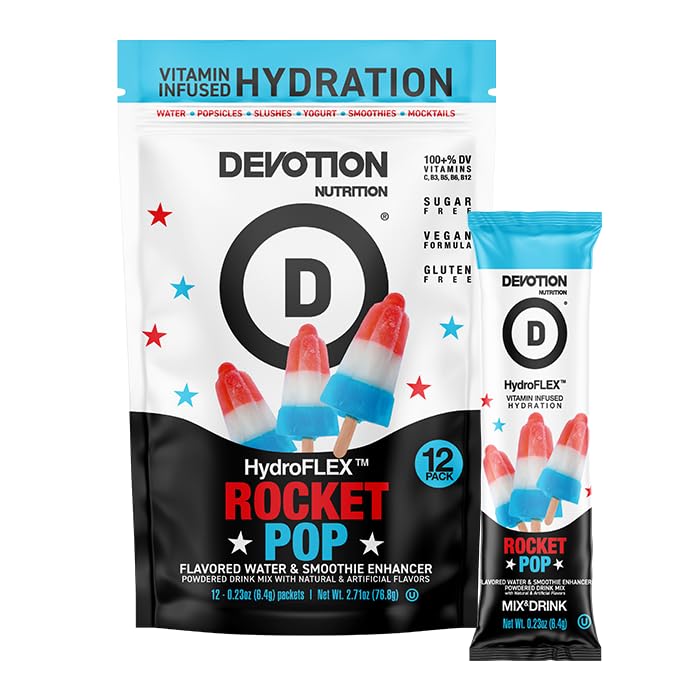 Devotion Nutrition HydroFLEX Water Flavoring Packets ??Sugar-Free Hydration with Vitamins & Electrolytes ??Dye-Free, Gluten-Free (Rocket Pop) 12-Pack Drink Mix