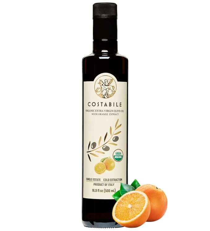 Orange Infused Olive Oil Extra Virgin from Puglia, Italy. Organic Olive Oil Infused with Natural Orange. For salad dressing, baking and cooking - COSTABILE 16.9 Fl.Oz