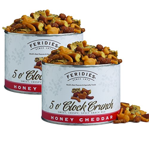 FERIDIES Honey Cheddar 5 O'Clock Crunch Snack Mix - 14oz Vacuum Sealed Tins (Pack of 2)