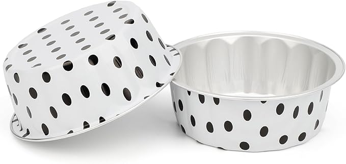 Beasea Disposable Ramekins with Lids, 8oz 100 Pack Black Dot in White Aluminum Foil Cups Disposable Creme Brulee Muffin Cupcake Baking Cup Mini Pudding Cups for Party Wedding Birthday