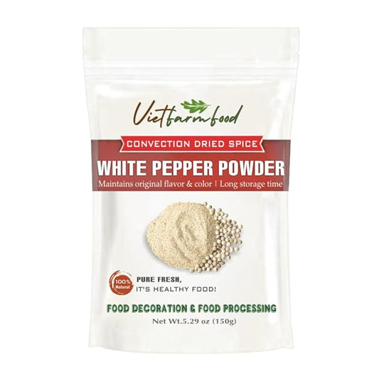 WHITE PEPPER POWDER 5.29 Oz (150g) VIETFARMFOOD: Natural pure, convection dried seasoning made from real vegetables - perfect for adding flavor to any meal, from cooking, baking, salads, soups, sauces
