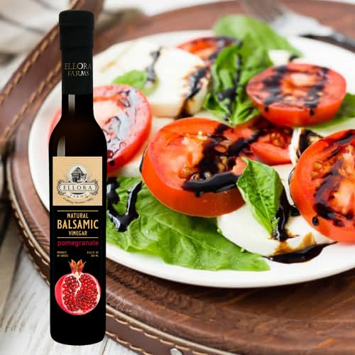 Ellora Farms, Pomegranate Infused Thick Aged Balsamic Vinegar, No-Added Sugar, No-Preservatives, Glass Bottle, 8.45 oz., Pack of 1