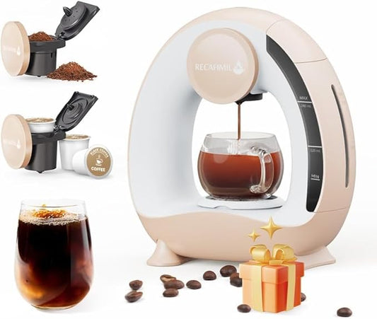 MINI Q 2-in-1 Single Serve Coffee Maker - Brew K-Cups or Ground Coffee (4-8 oz) - Compact Americano Coffee Brewer with Reusable Filter (Champagne)