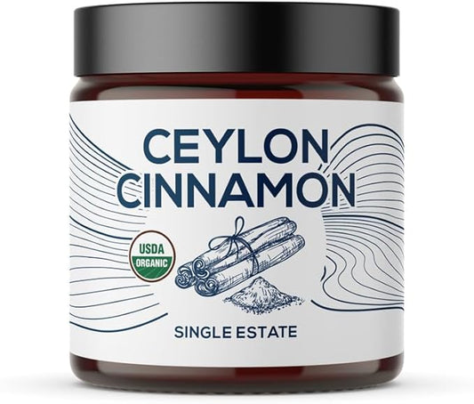 Organic Ceylon Cinnamon, Single Estate, Freshly Ground Premium Sri Lanka Cinnamon, Non-GMO, Fair-Trade & Gluten Free in Resealable Jar for Cooking, Smoothies, Lattes & Tea