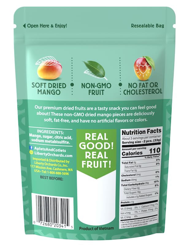 Liberty Orchard Organic Dried Mango - Naturally Sweet Fruit Snacks for Healthy Digestion & Busy Lifestyles - Sof Dried Two Fresh Mangos - Healthy Snack Ideal for Recipes & On-the-Go Energy - 5 Pack