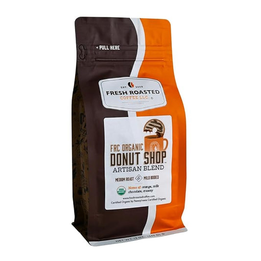 Fresh Roasted Coffee, Organic Donut Shop | USDA Organic, Kosher | Medium Roast 12 oz Whole Bean