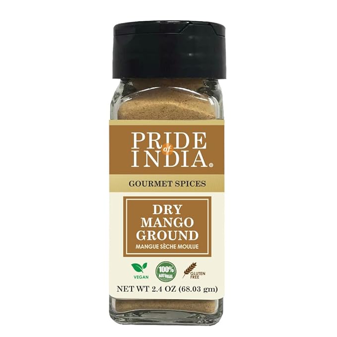 Pride of India | Dry Mango Powder 2.2 oz (62.36 gm) Small Dual Sifter Bottle | Amchur for Flavor and Taste | Gourmet Indian Spice | No Fillers or Artificial Colorants | Easy to Use