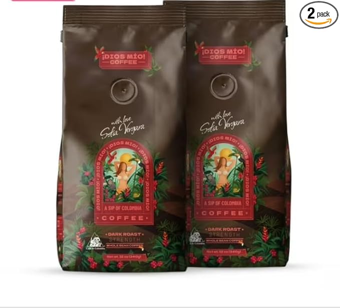 Dios Mio Coffee by Sofia Vergara, Dark Roast, Whole Bean Premium Colombian Coffee, 12 Ounce Bag (Pack of 2)
