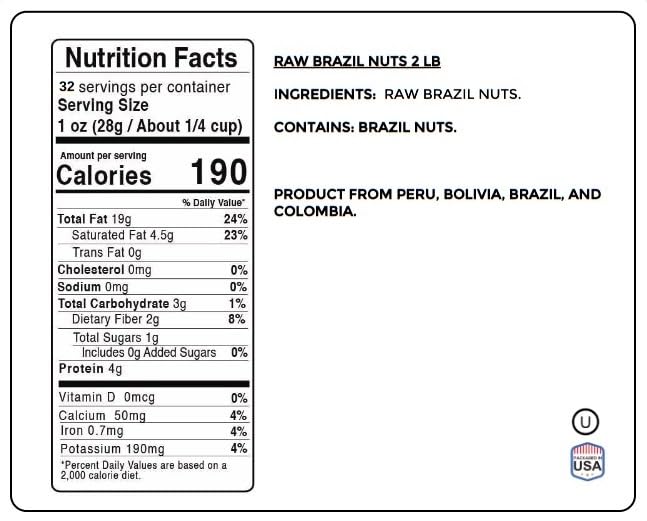 Raw Brazil Nuts 2 Pounds (32 oz) | Whole Natural Unsalted Brazilian Nuts | Healthy Protein Snack Whole Foods, Keto, Vegan Diet Friendly | Compare to Organic Brazil Nut | Kosher | Jaybee's