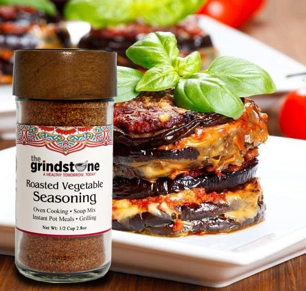 The Grindstone, Roasted vegetable seasoning and spice mix, Hand blended rubs and spices for roasting, baking, bbq, 2.8 oz. Glass Jar with Sifter, Pack of 2