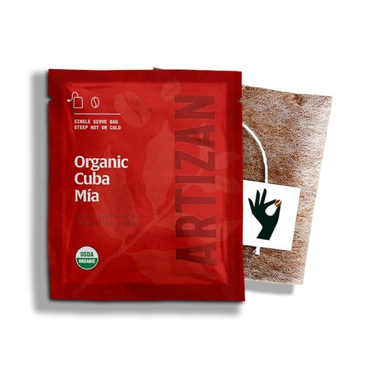 Artizan Organic Single-Serve Coffee Bags – Cuba Mia Blend | Full City Roast | 10 Count | On-the-Go Convenience - No Equipment Needed | Specialty Grade, Craft Roasted, Nitro-Sealed, Compostable
