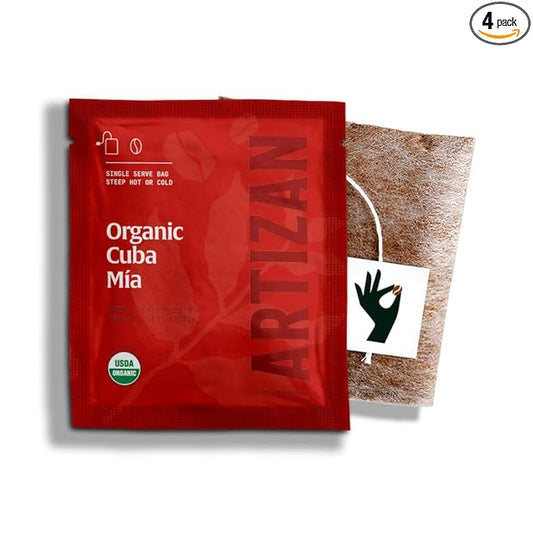Artizan Coffee Roasters Organic Single-Serve Bags | Cuba Mia Blend | Full City Roast | 40 Count | On-the-Go – No Equipment Needed | Specialty Grade, Nitro-Sealed, Compostable