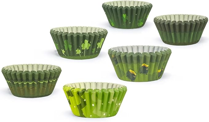 qiqee Saint Patrick 300PCS Mini Cupcake Liners Cupcake Cups 6 Designs Gradient Cupcake Papers Baking Cups Cupcake Wrappers (Small Size)