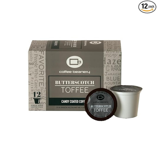 Butterscotch Toffee Flavored Coffee Pods by Coffee Beanery | Medium Roast, 12ct Specialty Arabica Gourmet Coffee
