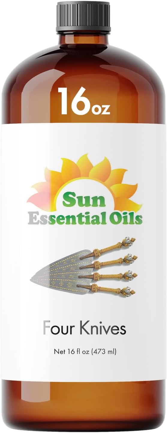 Sun Essential Oils ??16 oz Four Knives Essential Oil Blend with Eucalyptus, Clove, Rosemary, Lemon & Cassia ??Spicy Scent for Diffuser, Skin, Candle Making, Cleaning, DIY & More