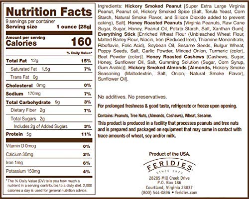 FERIDIES Smokey Campfire Crunch Snack Mix with Extra Large Virginia Peanuts, 9oz Vacuum Sealed Tin