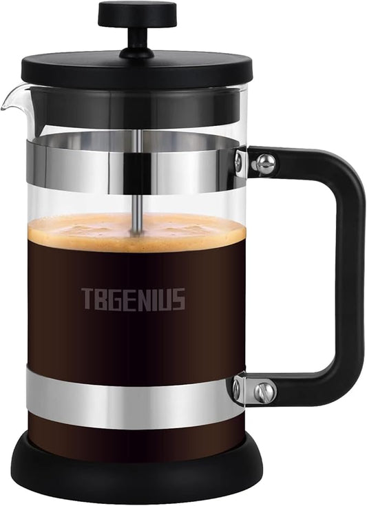 French Press Coffee Maker 21 oz, Cold Brew Heat Resistant Thickened Borosilicate Coffee Pot, Coffee Presses 600 ml, Tea and Frothed Milk Press (Blackç«?1Ounce)